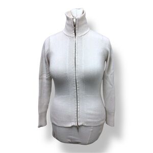 Boston Proper Women’s Dual Directional Full Zip Turtleneck Sweater VTG White XS